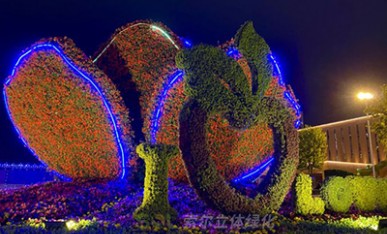 夜景下的立體花壇《幸福花開》